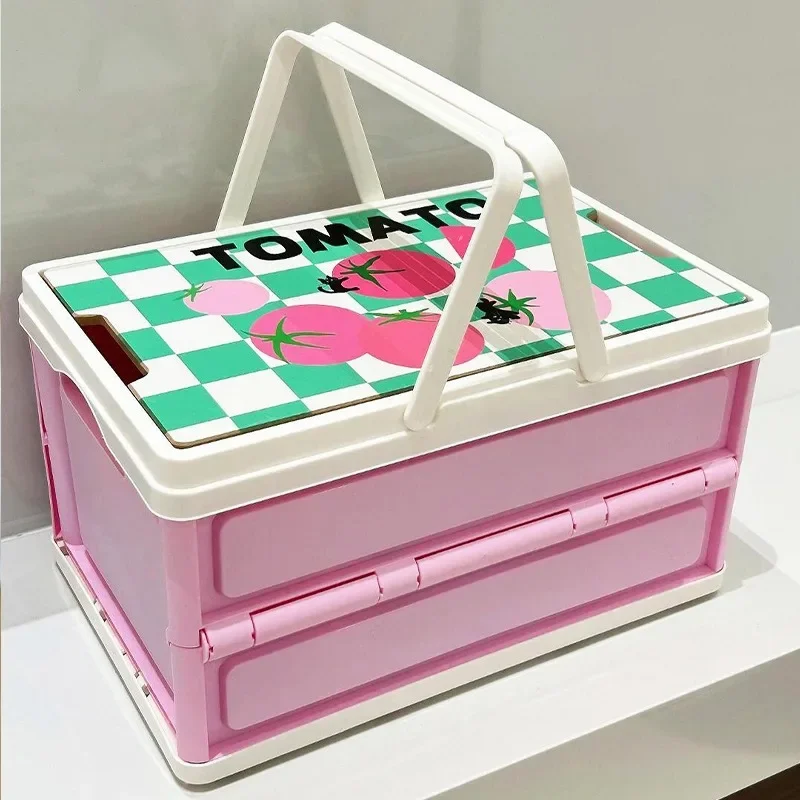 Foldable Storage Box Large Capacity Cartoon Storage Box Movable Portable Handle Organize Boxes Home Organization Accessories