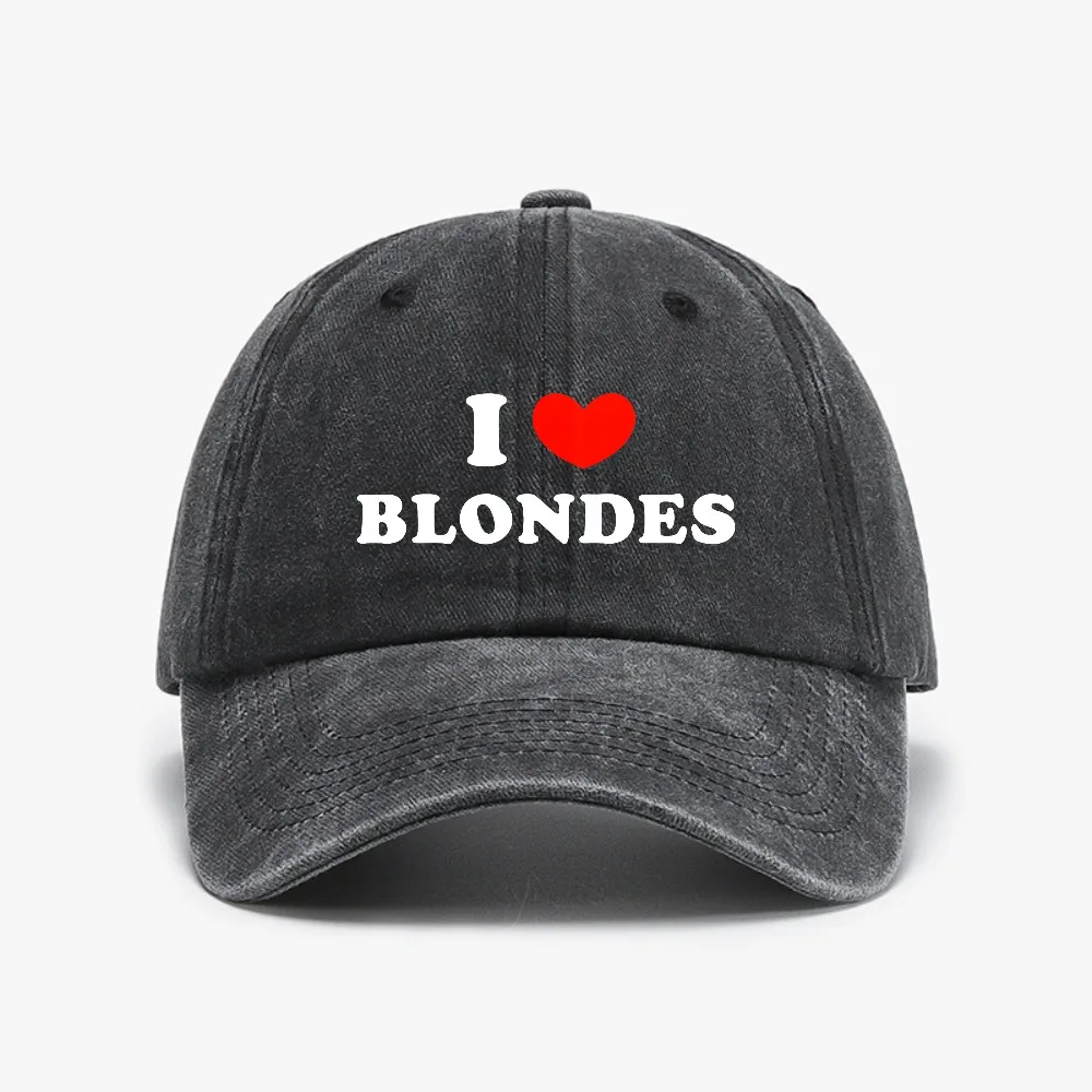 

I Love Heart Blondes Blonde Hair hat Boyfriend Bf Gift Humor Funny Letters Printed Washed denim baseball cap Golf hats