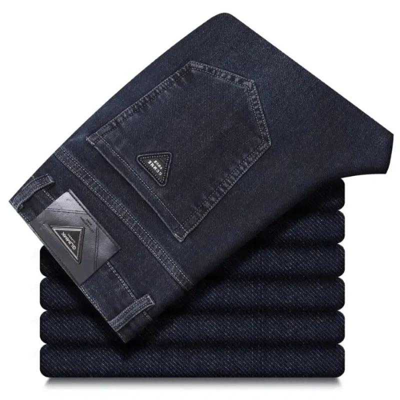 الخريف الشتاء الرجال عادية مستقيم الساق الجينز سميكة مريحة مطاطا سراويل جينز عالية الجودة سليم صالح الرجال الجينز #4