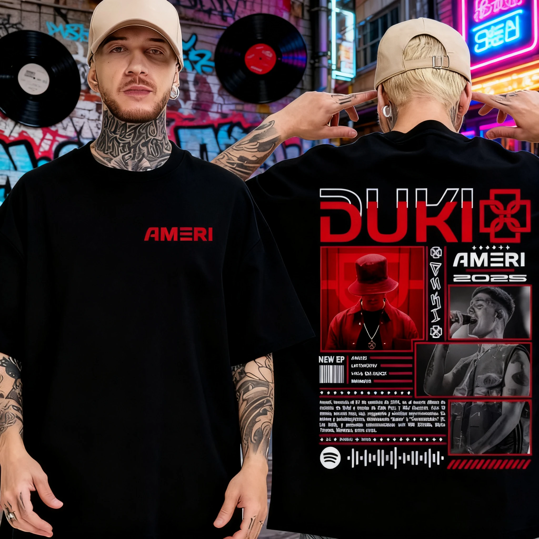 2025 Rapero de verano Duki Ameri World Tour Concierto 100% Camiseta estampada de algodón para hombre Casual de gran tamaño Retro Hip-hop Y2k