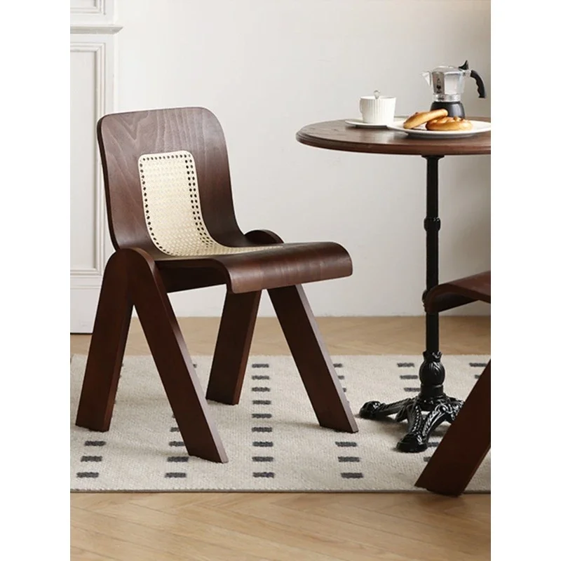 French solid wood dining chair, rattan family chair wabi-sabi