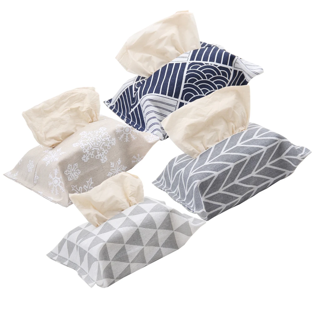 

4Pcs Stylish Cotton Linen Tissue Box Cover Pastoral Design Moisture Resistant Cloth Box Cover for Home Office Bedroom Cafe