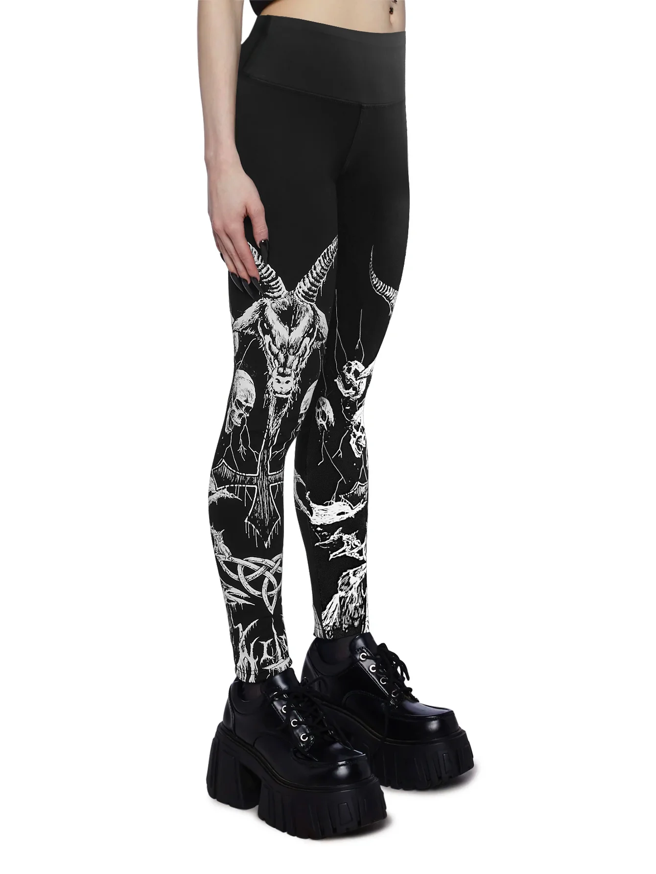 Halloween High Waist Bull Horn Skull Silk Screen Printed Women Pants Fitness Leggings Casual Fitting Yoga Pants Purchasing Agent