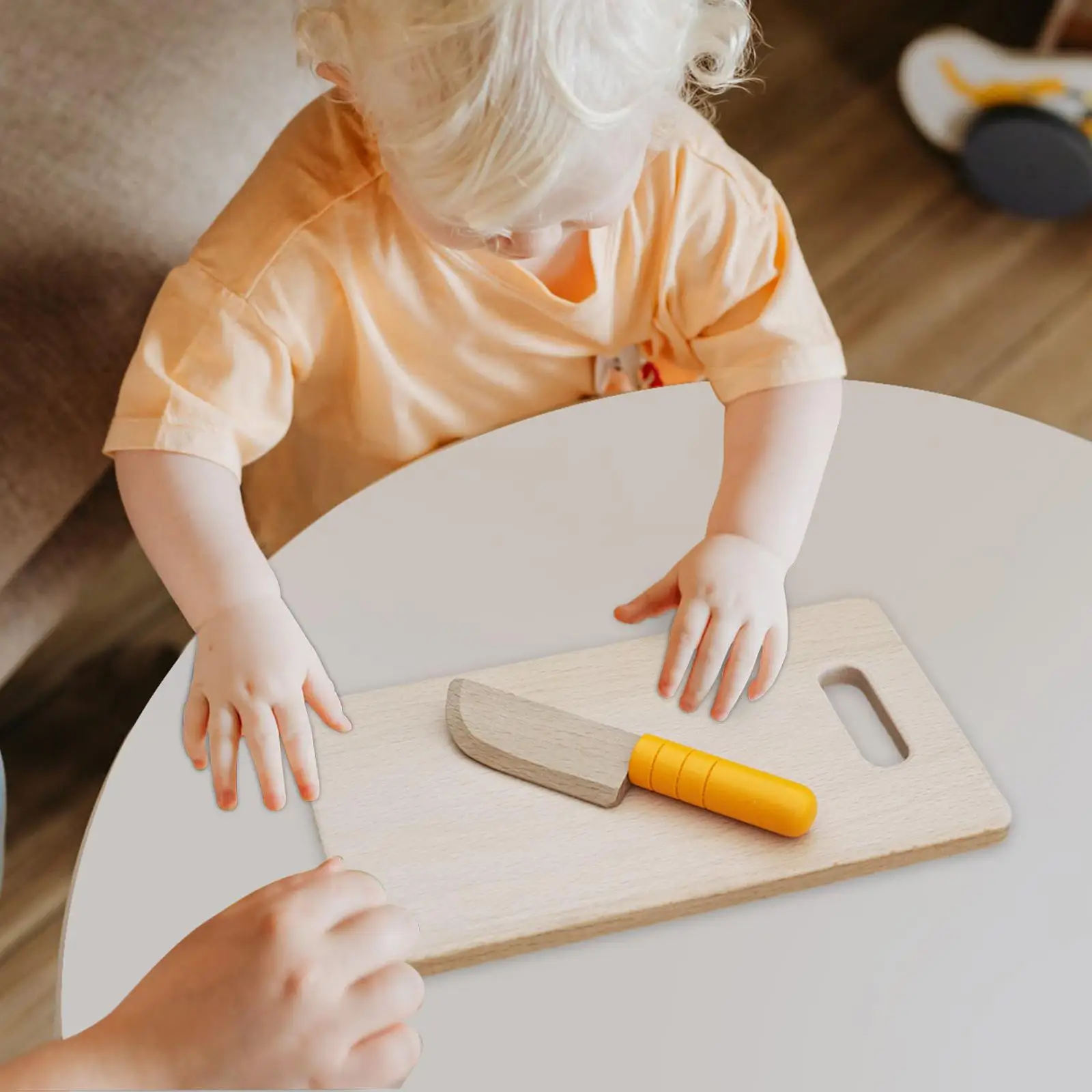 2Pcs Cute Wooden Cutting Board and Wooden Kids Knife Montessori Toys Kitchen Tools