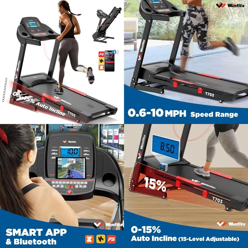 جهاز مشي قابل للطي للاستخدام المنزلي مع مائل تلقائي، سعة 300 رطل، سرعة 8 أو 10 ميلا في الساعة، توسيد ذو سطح مزدوج، لياقة بدنية عالية الجودة