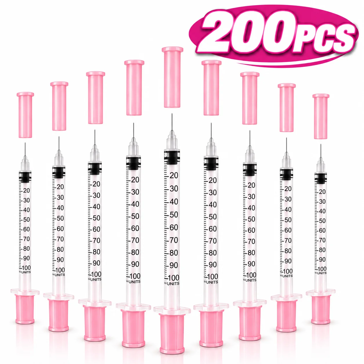 1Ml 31g/30g 8MM/6mm Pink Insulin Syringen Laboratory Syringe, Plastic Needle Individually Pack EO Gas Sterilized in Blister Pack