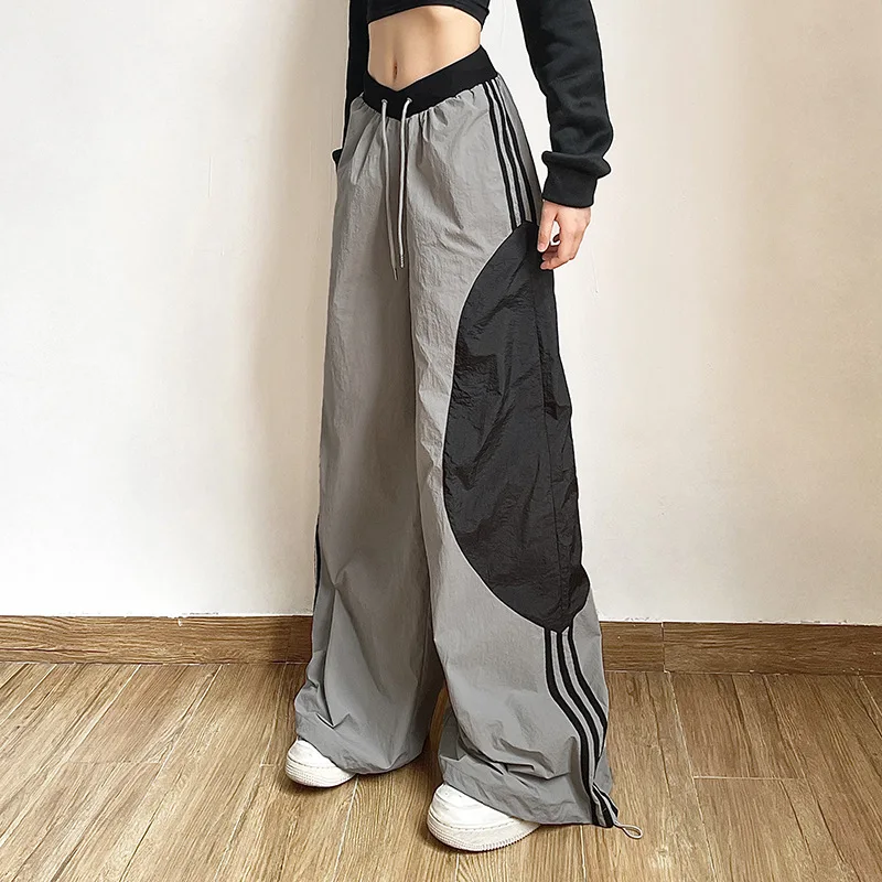 

Women's Wear Pants 2024 New Solid Color Loose Street Fashion High Waist Contrast Color Straight Leg Pants Casual Sports Style