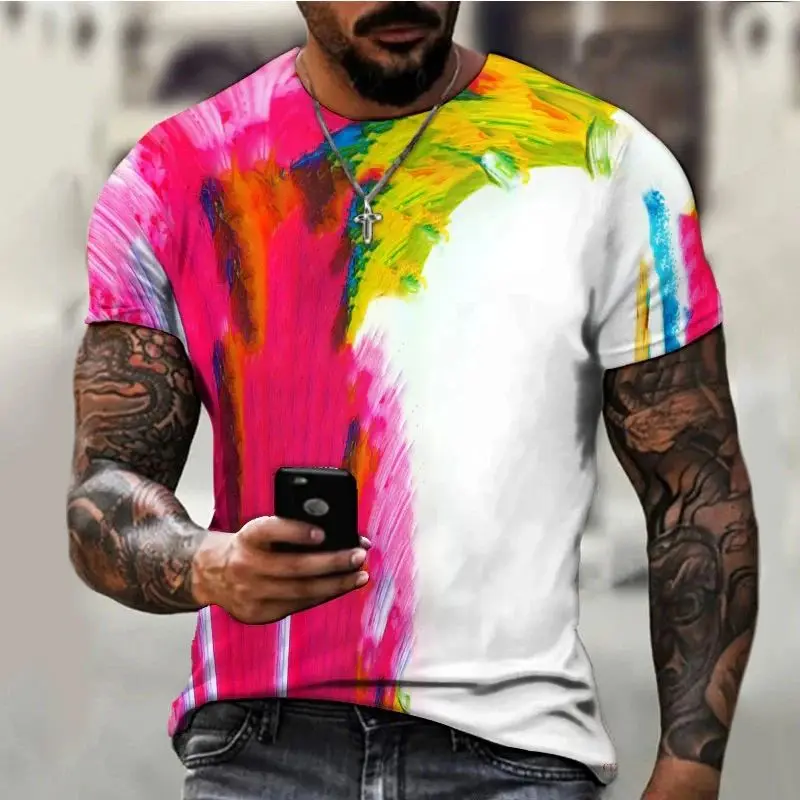 

Men's Summer Casual Ink Painting Graffiti T-Shirt Fun 3d Printed O Collar Short Sleeve Loose Street Personality Plus Size Top