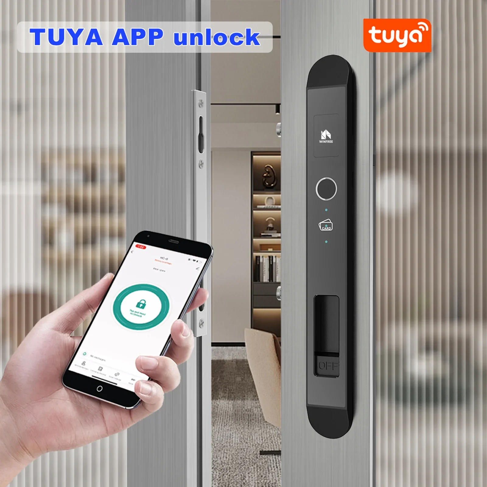 WINFREE hardware High Security Electronic Smart Fingerprint Tuya App Window and Sliding Door Smart Lock For Office