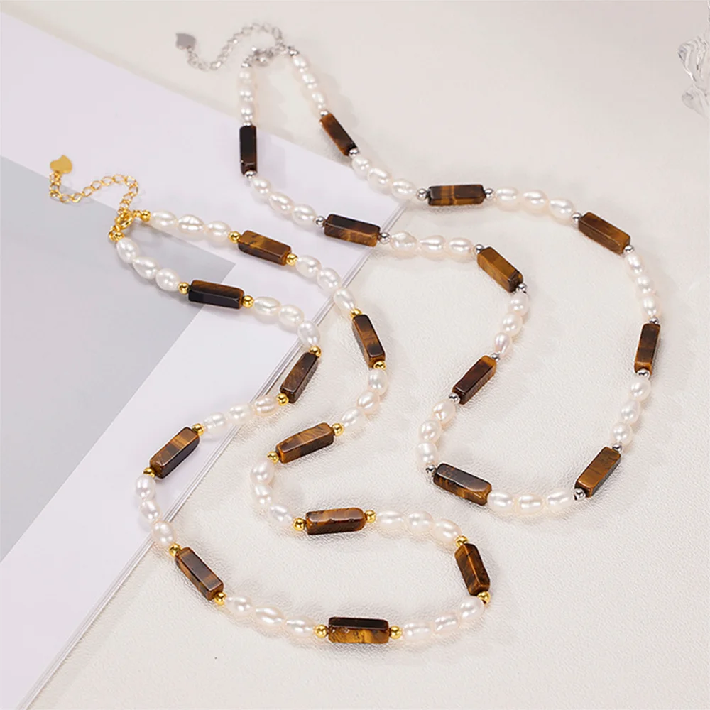

Korean S925 Sterling Silver Necklace, Tiger Eye Pearl, High-End Niche Design Women's Collarbone Chain Silver Jewelry