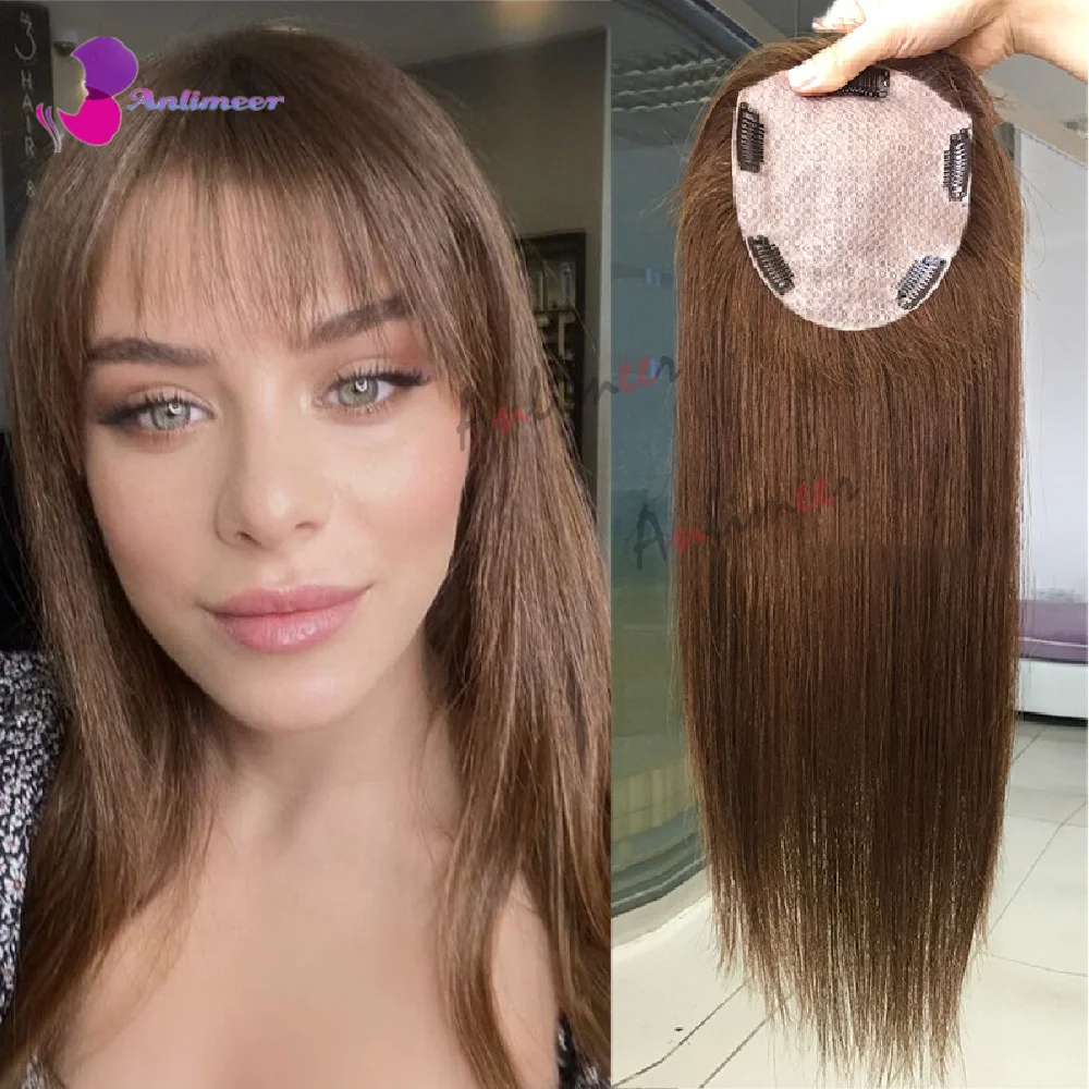 Chocolate Brown Colored Hair Topper Wig Human Hair Straight Hair 13x15 cm /12x13 cm Topper for Women With Thinning Hair