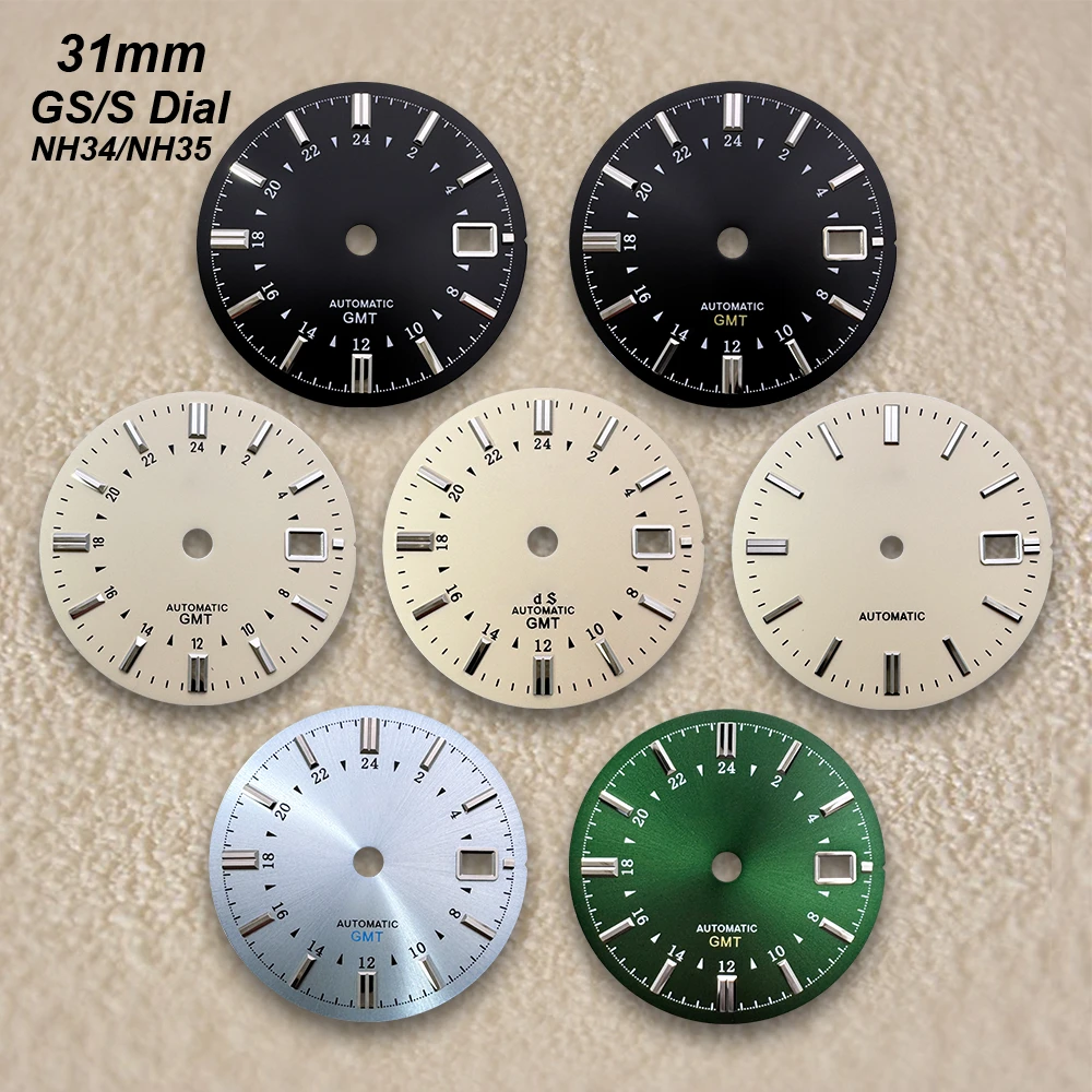 31mm GMT S/G S Dial Fit NH34/NH35 Automatic Movement Sunburst/Matte High-Quality Solid Nail Dial Watch Modification Accessories