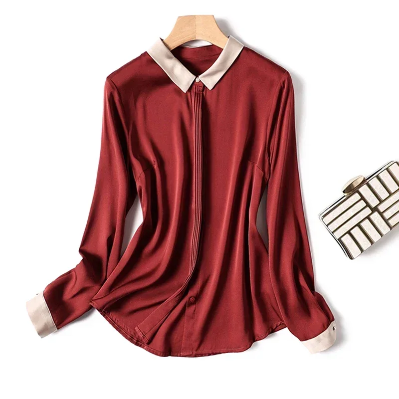 Casual Solid Silk Female Shirts Office Lady Tops Spring Simple Fashion Women Satin Blouse Long Sleeve Loose Elegant Shirt 29960