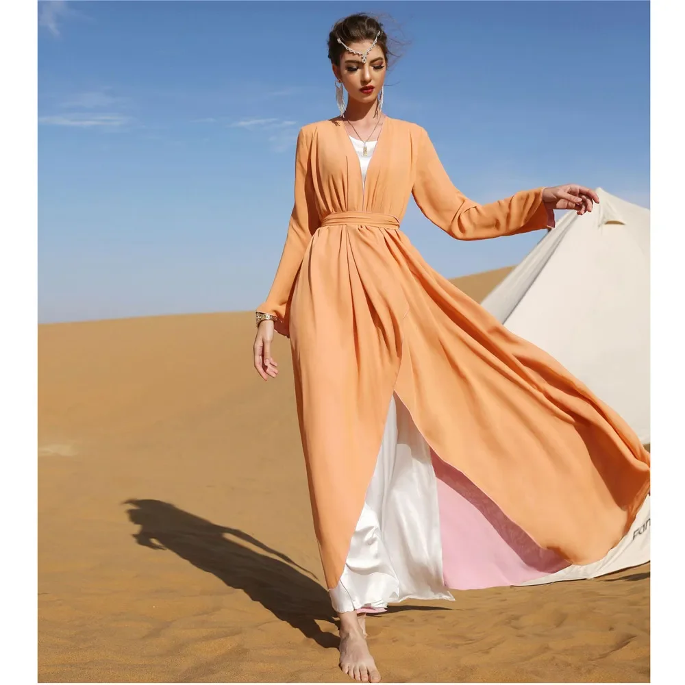 

New Open Abaya Dubai Kaftan Muslim Women Maxi Dress Reversible Kimono Cardigan Holiday Caftan Islamic Clothing Fashion Robe Gown