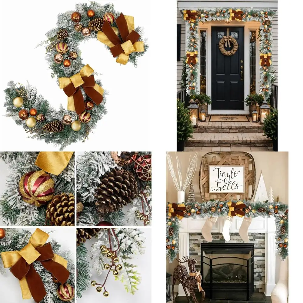 

6-Foot Unlit Winter Garland with Pine Cones, Berries, and Bronze Ornaments for Holiday Door Decor