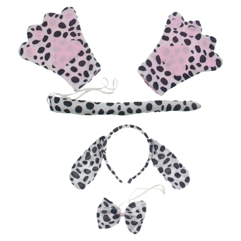 4pcs Dalmatian Animal Headband Cosplay Set Dog Ears Adult Halloween Costume Party nament Dog Jacket Accessory Pet Supplies