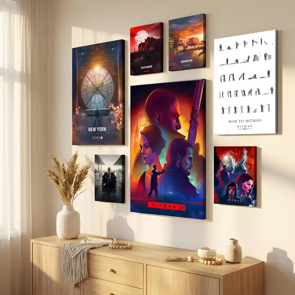H-Hitman Agent Game Framed Wall Painting Canvas Wall Art Inner Frame Waterproof Home Decor For Living Room