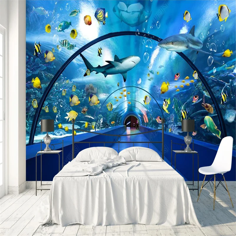 

3D Underwater World Dolphin Whale Photo Wallpaper Living Room Bedroom Submarine Tunnel Decoration Mural Wall Papers Home Decor