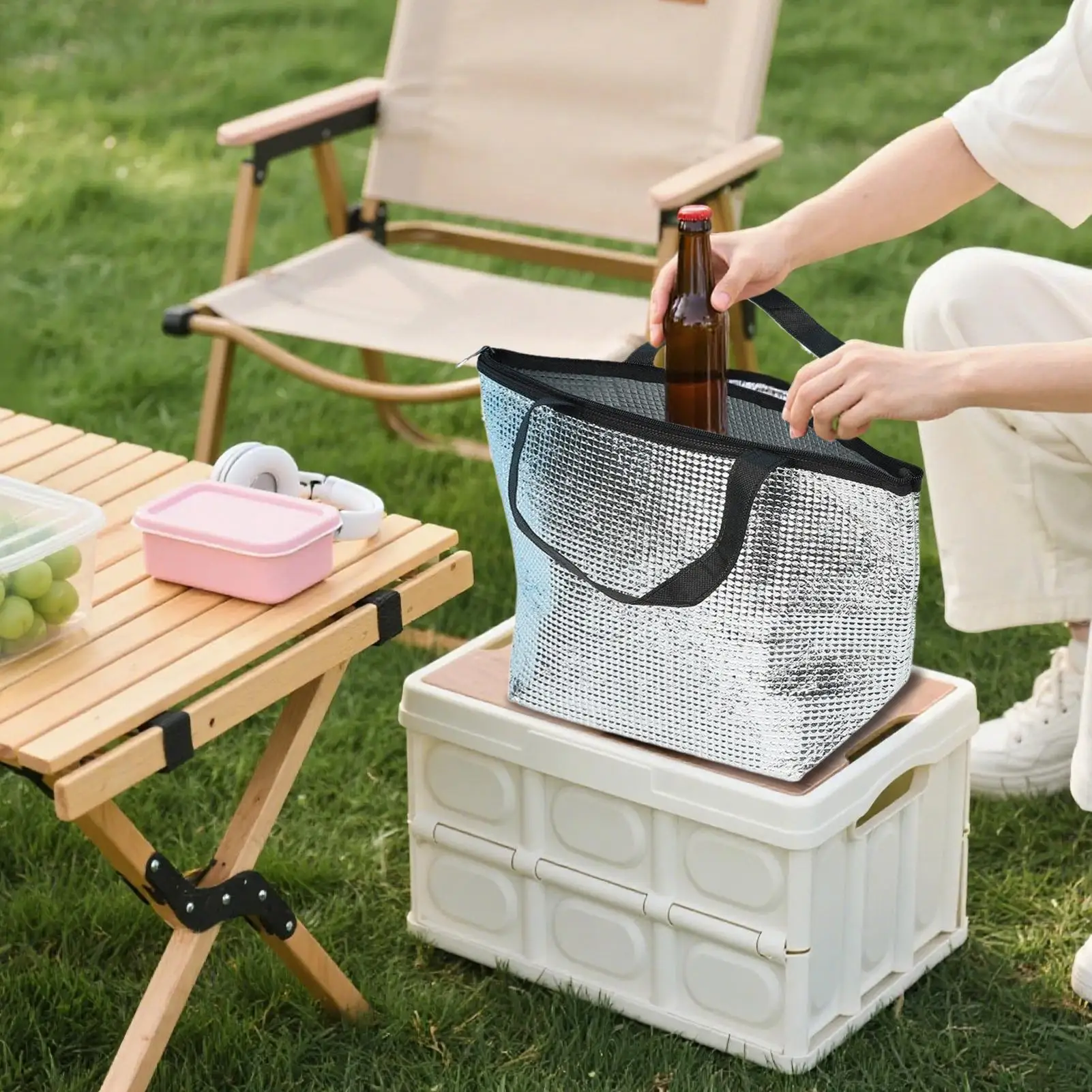 1pcs Aluminum Foil Insulated Cooler Bag Reusable Thermal Bag for Food Storage No Electricity Required Lunch Box Insulated