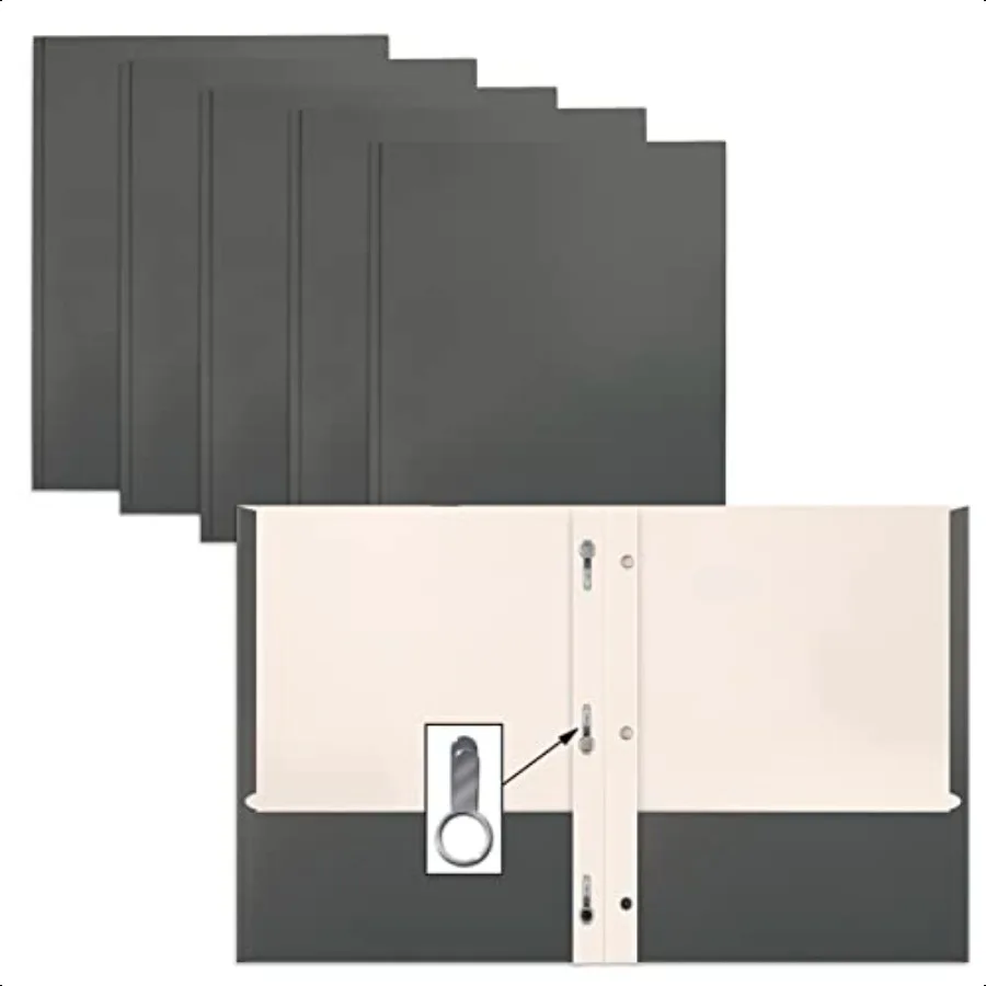 

Gray Paper 2 Pocket Folders with Prongs Matte Texture Letter Size Paper Folders 50 Pack with etal Prong Fastener Clips Gray