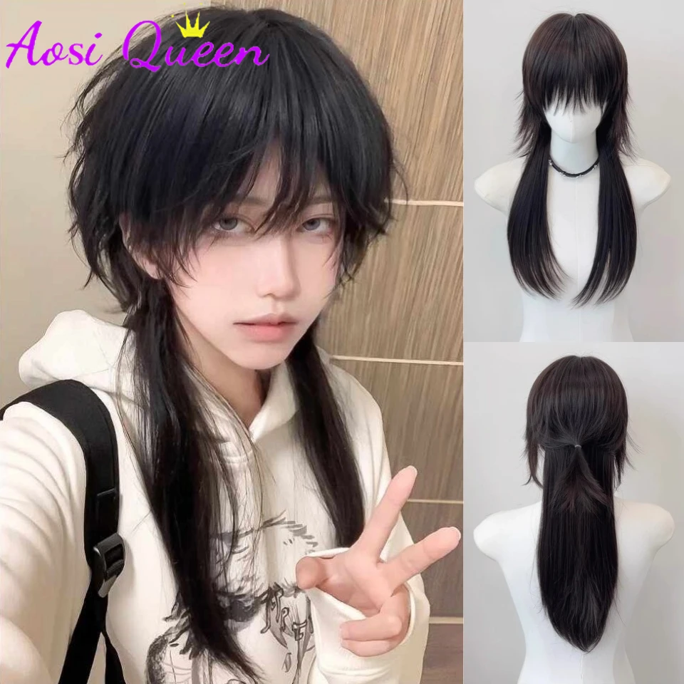 AOSIQUEE Jellyfish Mullet Head Synthetic Lengthened Summer Thin Men And Women Universal Cos Half-tied Wolf Tail Warrior Head Wig