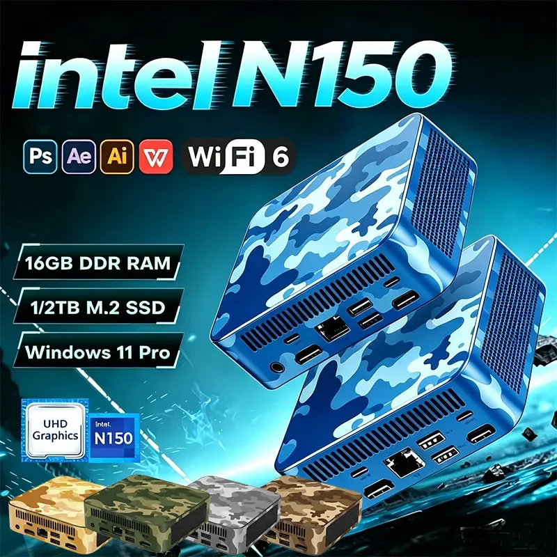 New Portable Mini PC Intel N150 Windows 11Gaming Mini PC 16GB RAM 2TB 1TB M.2 SSD WiFi 6 BT5.2 Mini Computer PC Desktop