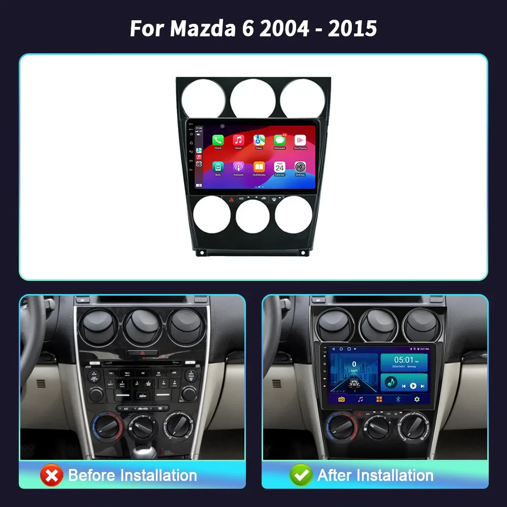 Android 14 For Mazda 6 2004-2015 Car Radio Multimedia Wireless Carplay Android Multimedia Navigation 4G GPS Stereo Touch Screen