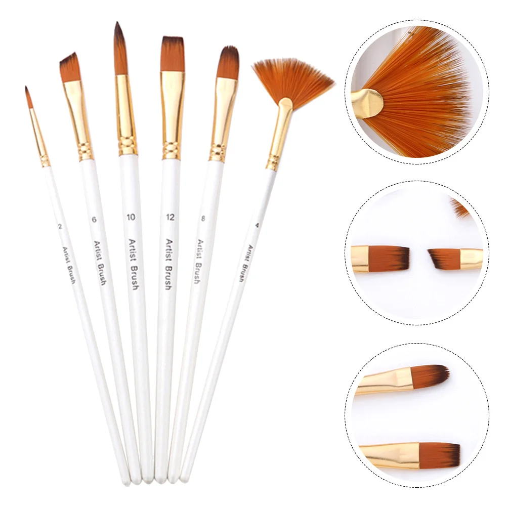 

6pcs Painting Brush Set Watercolor Artist Nylon Hair Wood Handle Easy Tube Tip Watercolor Painting Kits Art