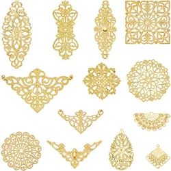 104Pcs Gold Filigree Connectors Filigree Jewelry Findings Metal Pieces Rhombus Flower Links making kit