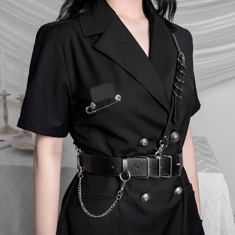 Fashion Luxury Female Belt Black Leather Harness Chain Belt Goth Corset Waist Belt Harness Women's Accessories Gothic Clothing