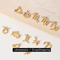 CARLIDANA Gold Plated Personalise 12 Zodiac Zircon Pendants Charms High Polished Stainless Steel Zodiac Pendant Set DIY Jewelry