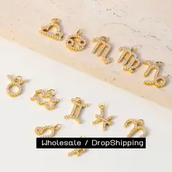 CARLIDANA Gold Plated Personalise 12 Zodiac Zircon Pendants Charms High Polished Stainless Steel Zodiac Pendant Set DIY Jewelry