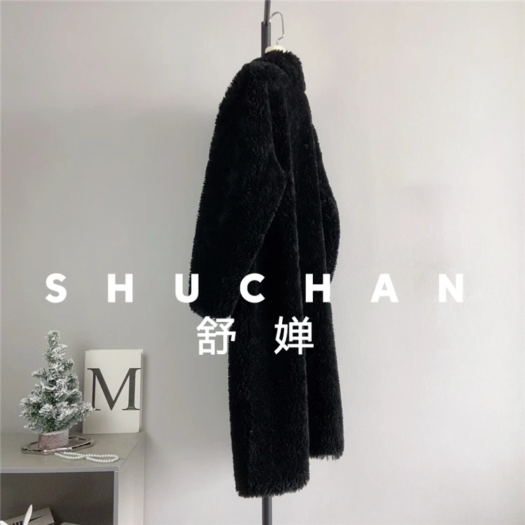 Cappotto di lana 100% Donna Nuovo caldo Tosatura delle pecore Cappotto monopetto con risvolto lungo Lana di agnello Casaco Feminino Inverno 2025