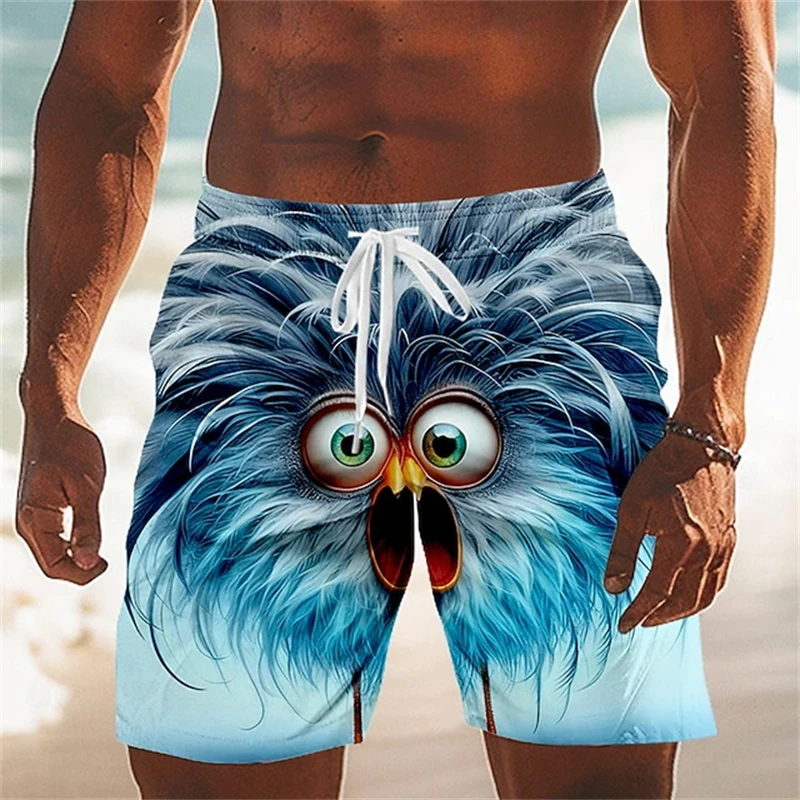 

3D Bird Print Mens Novelty Beach Shorts Casual Summer Swim Trunks Lightweight Board Shorts For Beach Surfing And Vacation Wear
