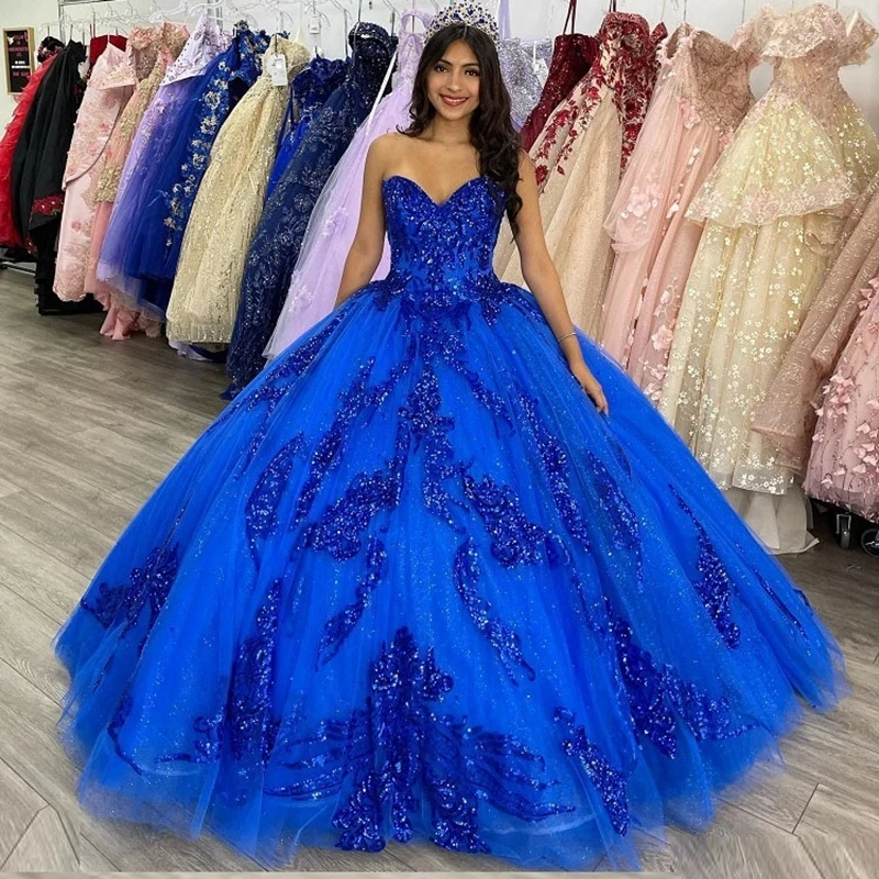 

Angelsbridep Tulle Ball Gown Quinceanera Dresses Sequin Appliques Sweetheart Corset Back Pageant Party Dresses Vestido De Noiva