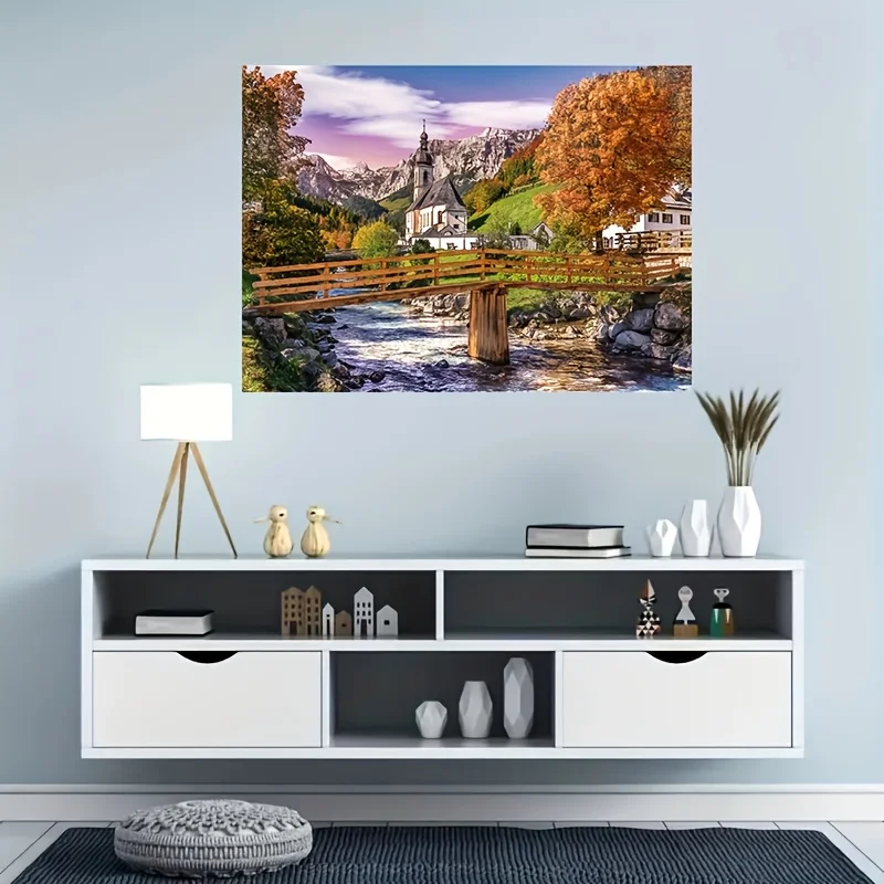 จิ๊กซอว์บาวาเรียนฤดูใบไม้ร่วง 1,000 ชิ้น - ทิวทัศน์เยอรมันพร้อมบ้าน สะพาน และปราสาท - ขอบต่อกันแน่น แข็งแรง สีสันสดใส - Ch