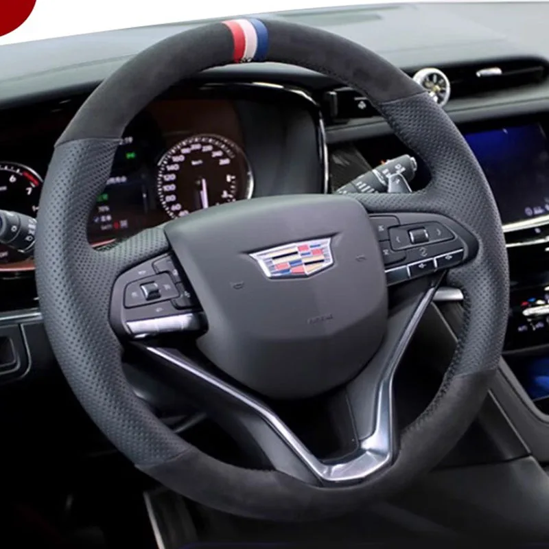 Hand Sewing Non-Slip Red suede Carbon Fiber Car Steering Wheel Cover For Cadillac XT5 CT6 XT4 CT5 XTS XT6 CT4 ATSL SRX