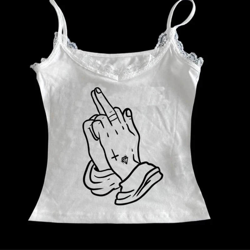 

Summer Fashion Street Vintage Hip Hop Camisole Top Gothic Punk Hand Painted Printed Pattern Women's Casual Vest Y2k Clothing