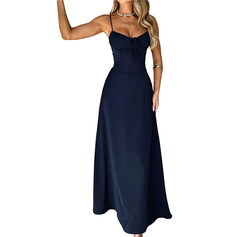 【SEE】Boho Flowy Slit Lace Up Dresses For Women Going Out A Line Casual Sundress