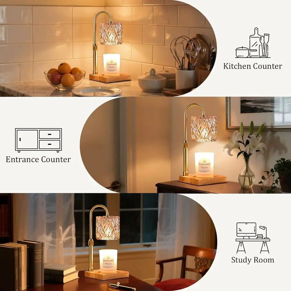 Candle Warmer Lamp with Timer - Dimmable Adjustable Height Wax Melt Warmer or Jar Candles, Vintage Home Decor with Elegant Amber view 6