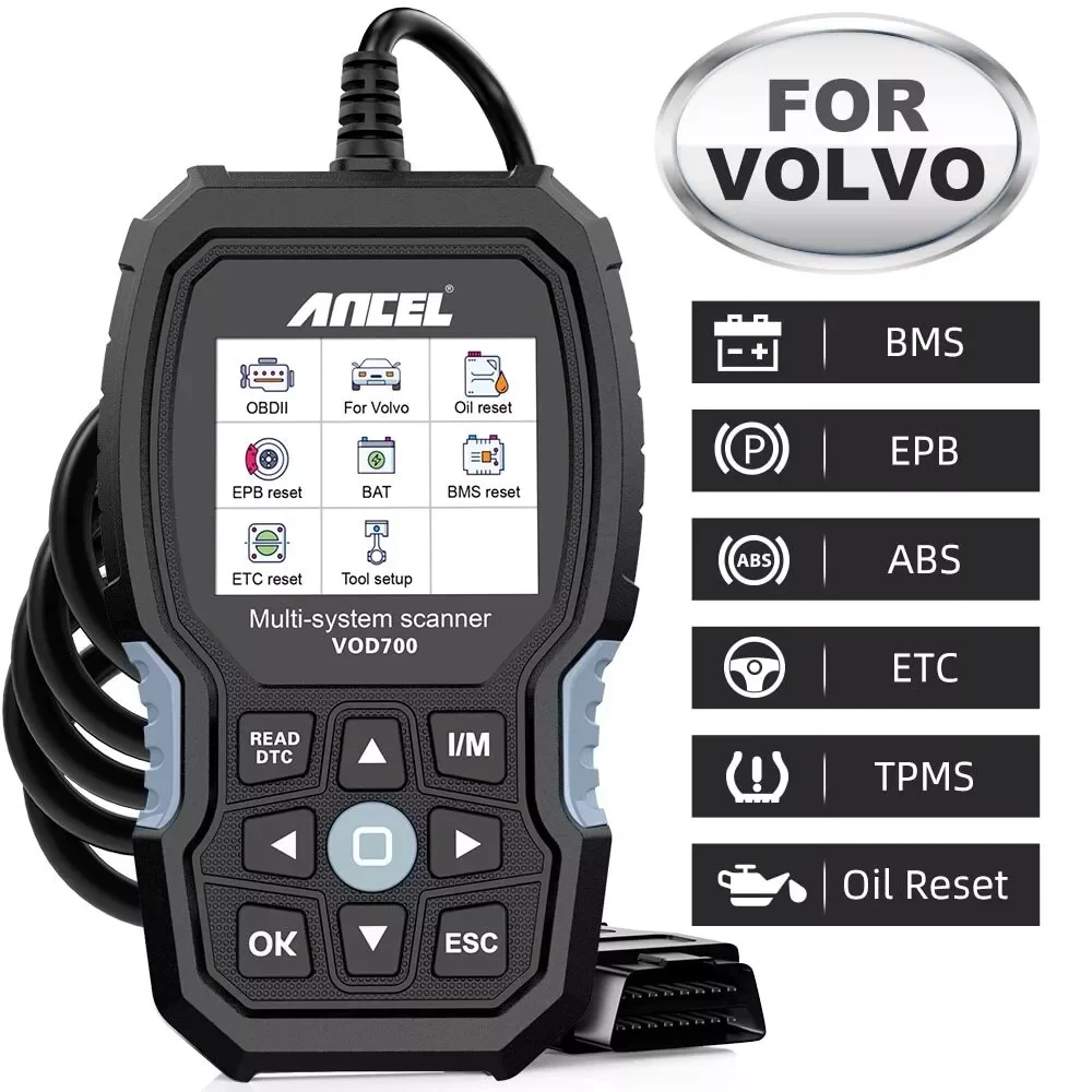 

ANCEL VOD700 All System OBD2 Scanner Fits for Volvo Car Code Reader ABS Bleeding Injector Oil Reset OBD2 Diagnostic Scan Tool