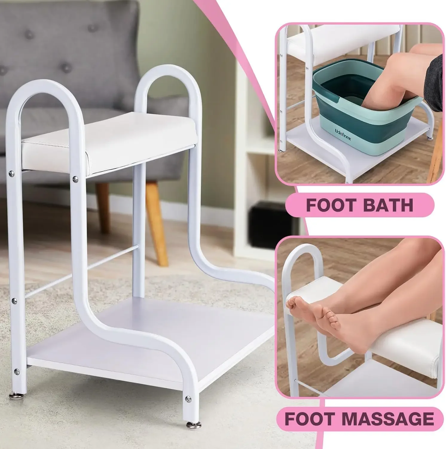 Stable Esthetician Foot Bath SPA Trolley Cart(No Wheels), Pedicure Stool with Foot Rest Stand, Foot Massage Station for Beauty S