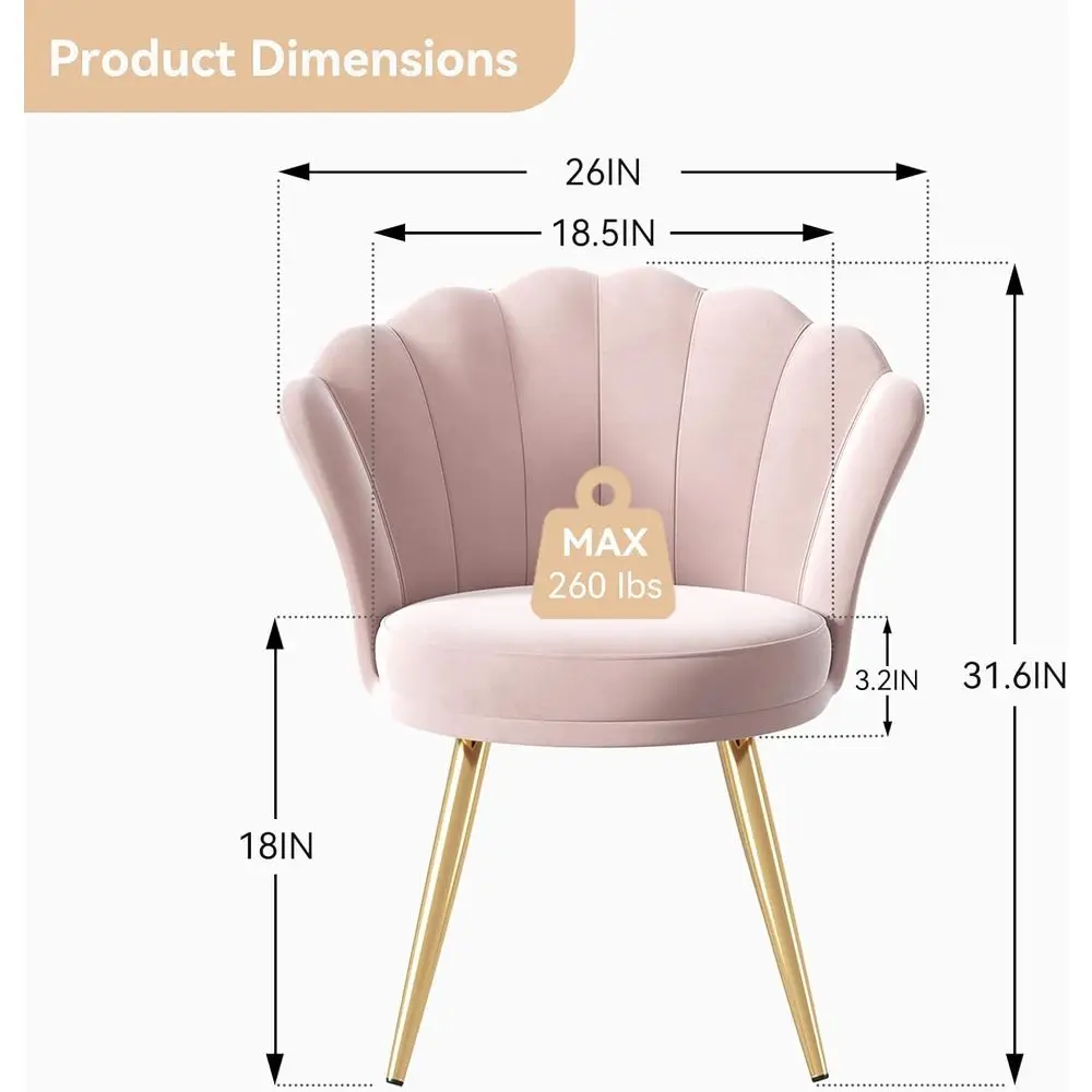 Velvet Accent Chair with Gold Metal Legs, Vanity Chair or Makeup Room, Upholstered Gt Chair or Living Room, or Bedroom, Light Pi - view 2