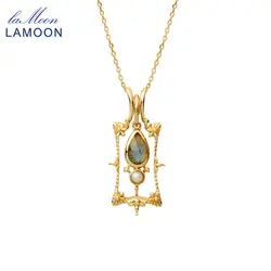 LAMOON Vintage Luxury Natrual Labradorite Gemstone Pendant Necklace For Women 925 Sterling Silver Gold Plated Fine Jewelry Gift