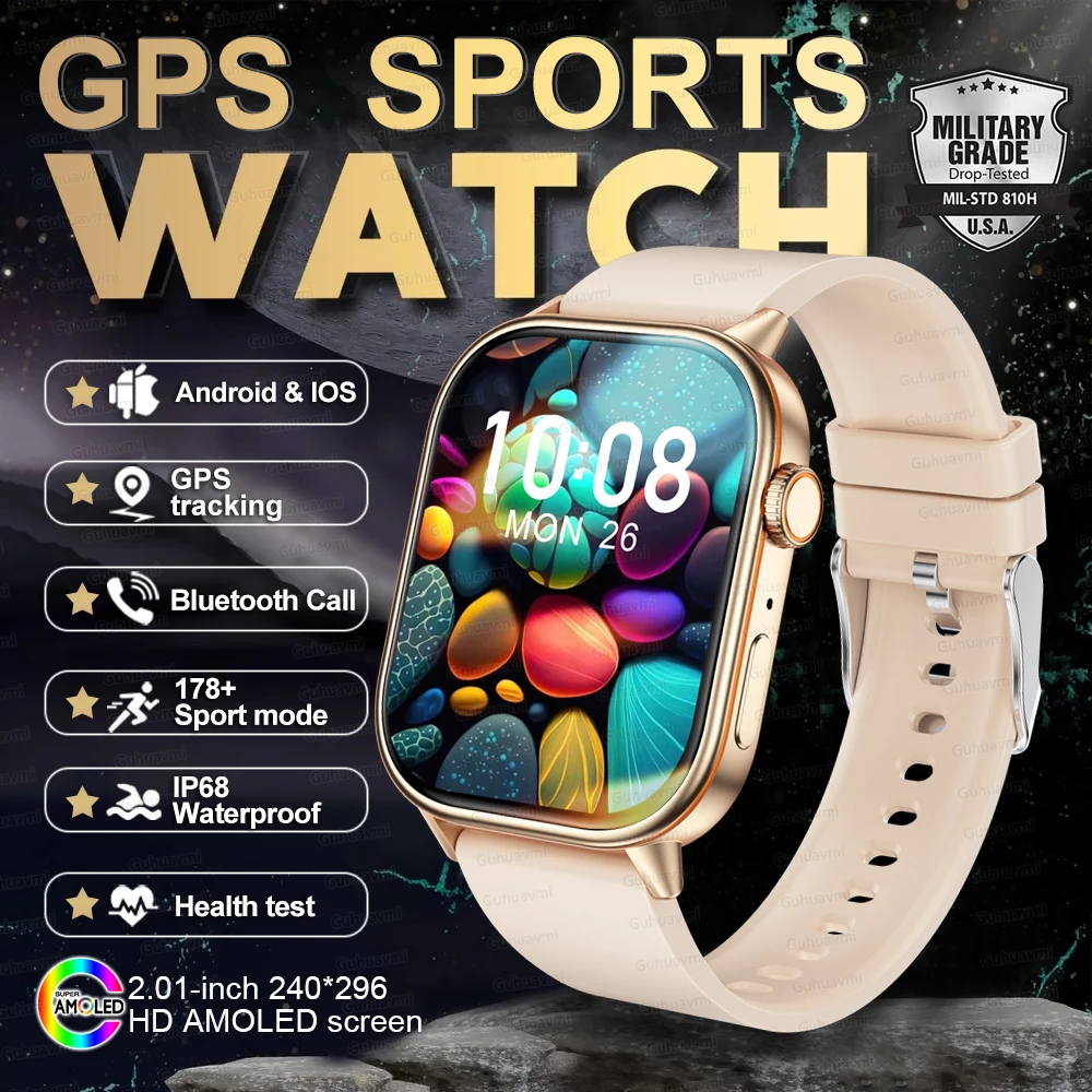 Neue GPS-Militär-Smartwatch mit Eingebautem GPS-Kompass Höhenmesser Barometer 10ATM IP69K Wasserdicht AMOLED BT-Anruf Smartwatch