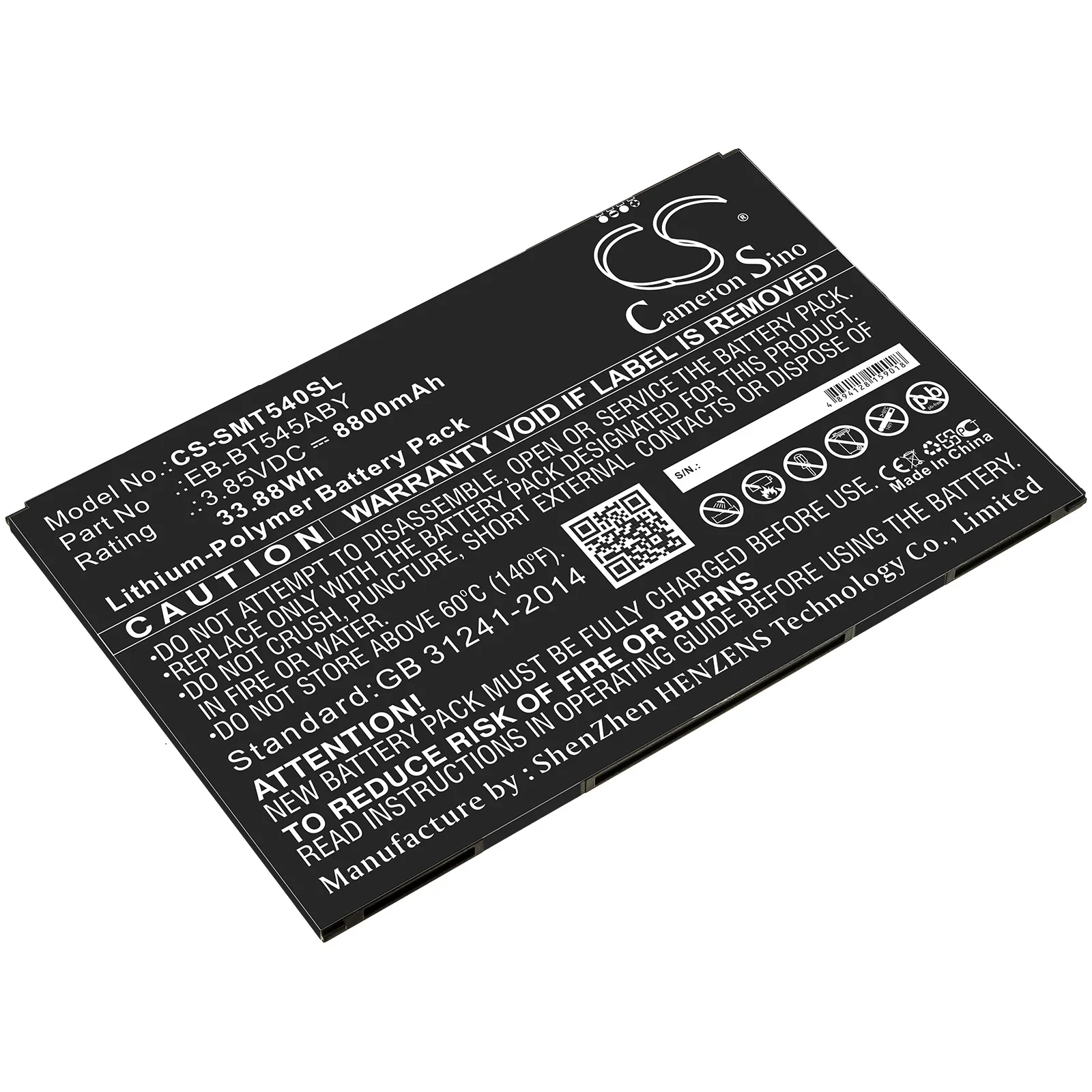 

Tablet Battery For Samsung EB-BT545ABY Tab Active Pro 10.1 SM-T540 SM-T545 SM-T547 Volts 3.85 Capacity 8800mAh / 33.88Wh