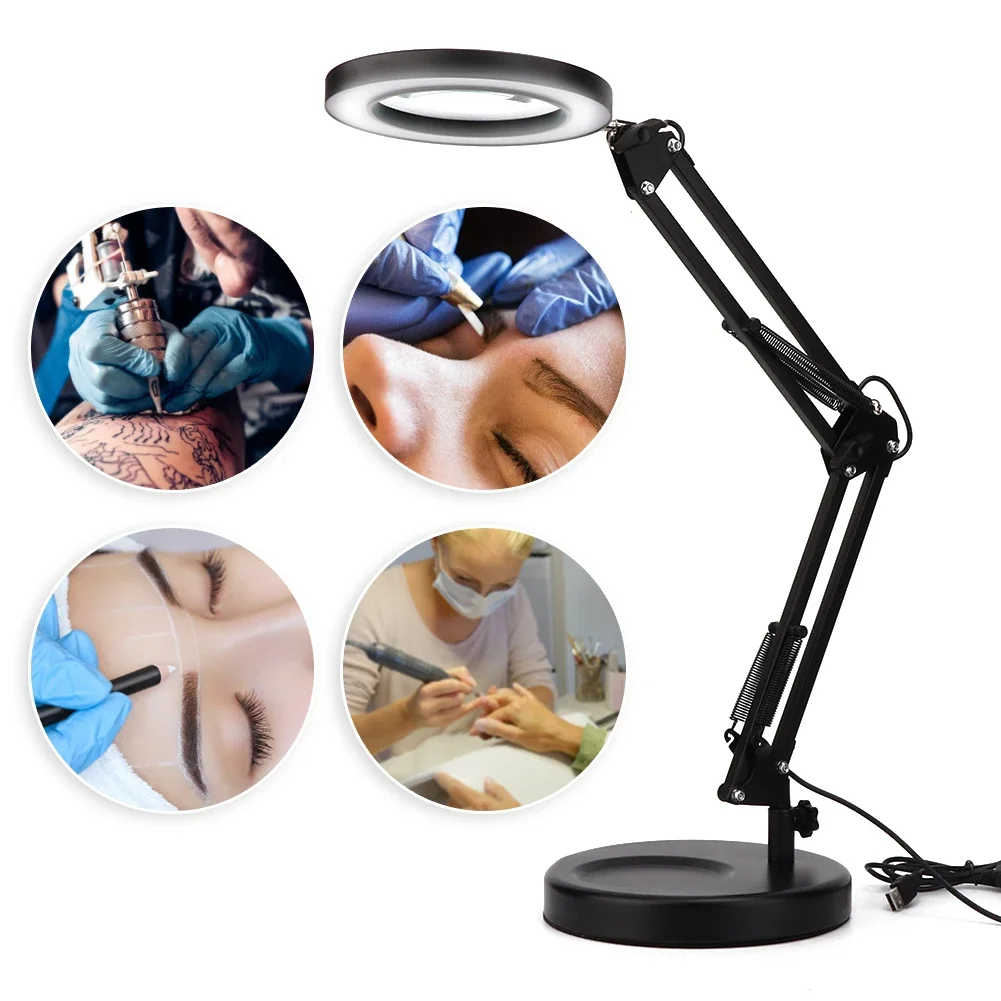 

Professional USB Desktop Magnifier Lamp Tattoo Foldable 5X Magnifying Glass Led Lamp With 3 Gears Discoloration 10 Dimming Modes