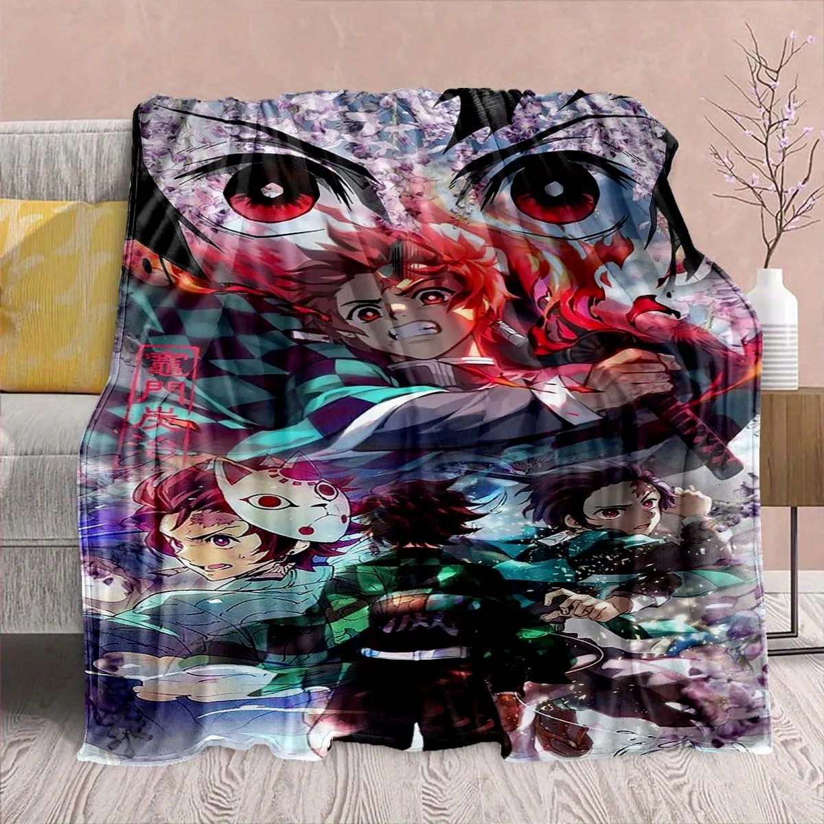 Demon Slayer Anime Flannel Blanket - Soft Warm Perfect for Sofa, Bedding Camping Travel Office Home Decor -QJY