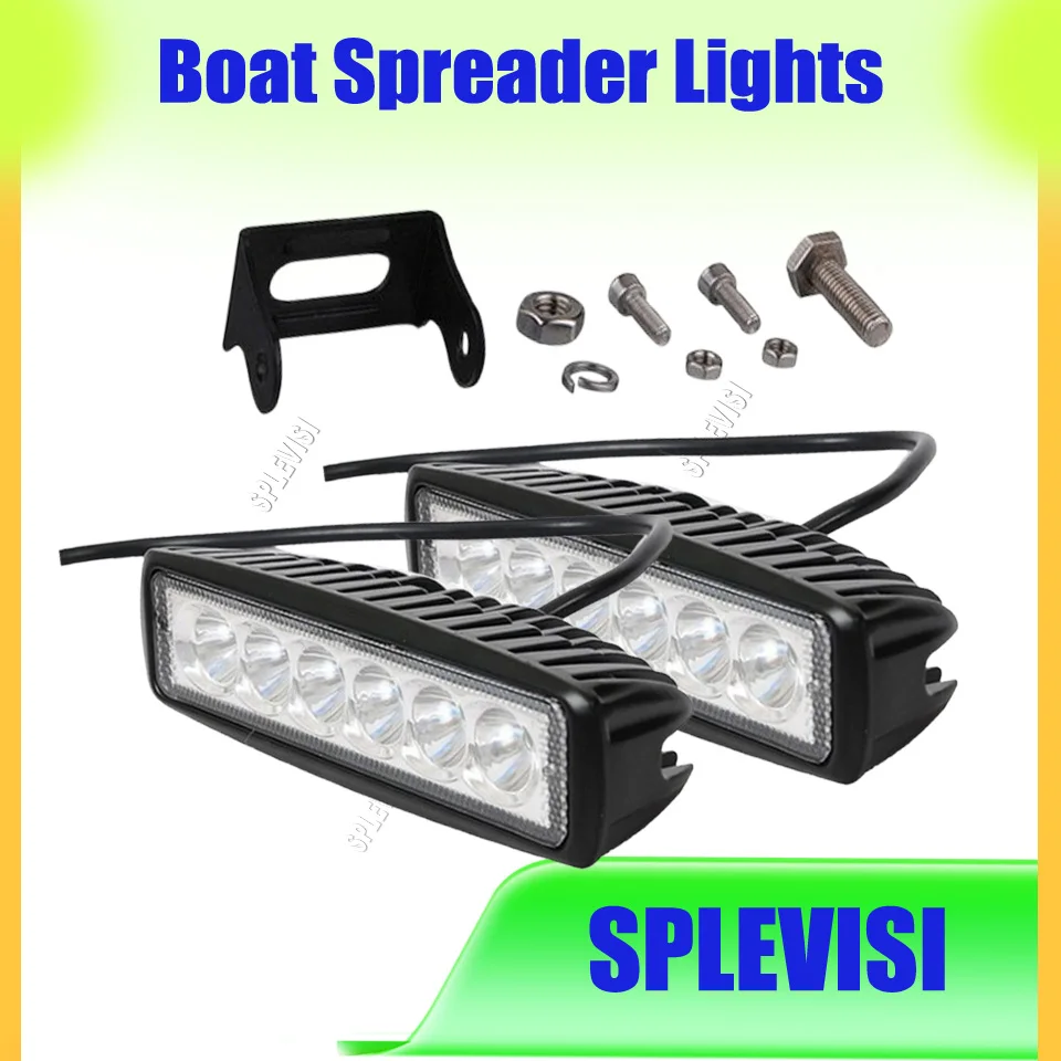 

2x Marine Boat Spreader Lights LED Deck Light Black Housing 18W IP67 Waterproof White 6000K Boat Accessories W/ Mounting Bracket