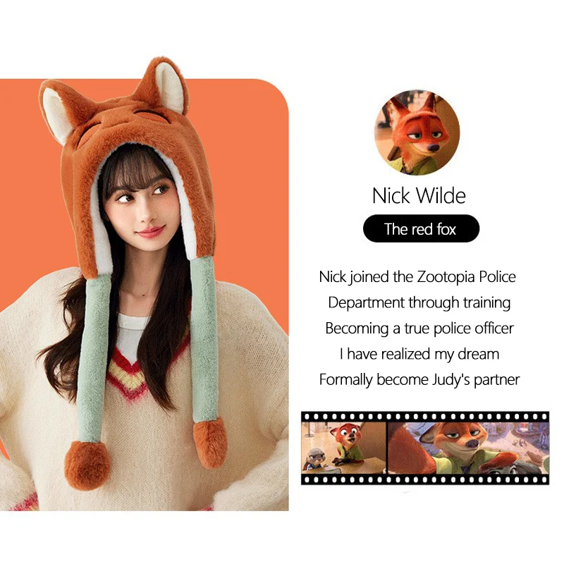 Забавная шапка Disney Zootopia, женская зимняя шапка, плюшевая шапка для защиты ушей Judith Nick, мультяшная шапка для защиты ушей, рождественские подарки